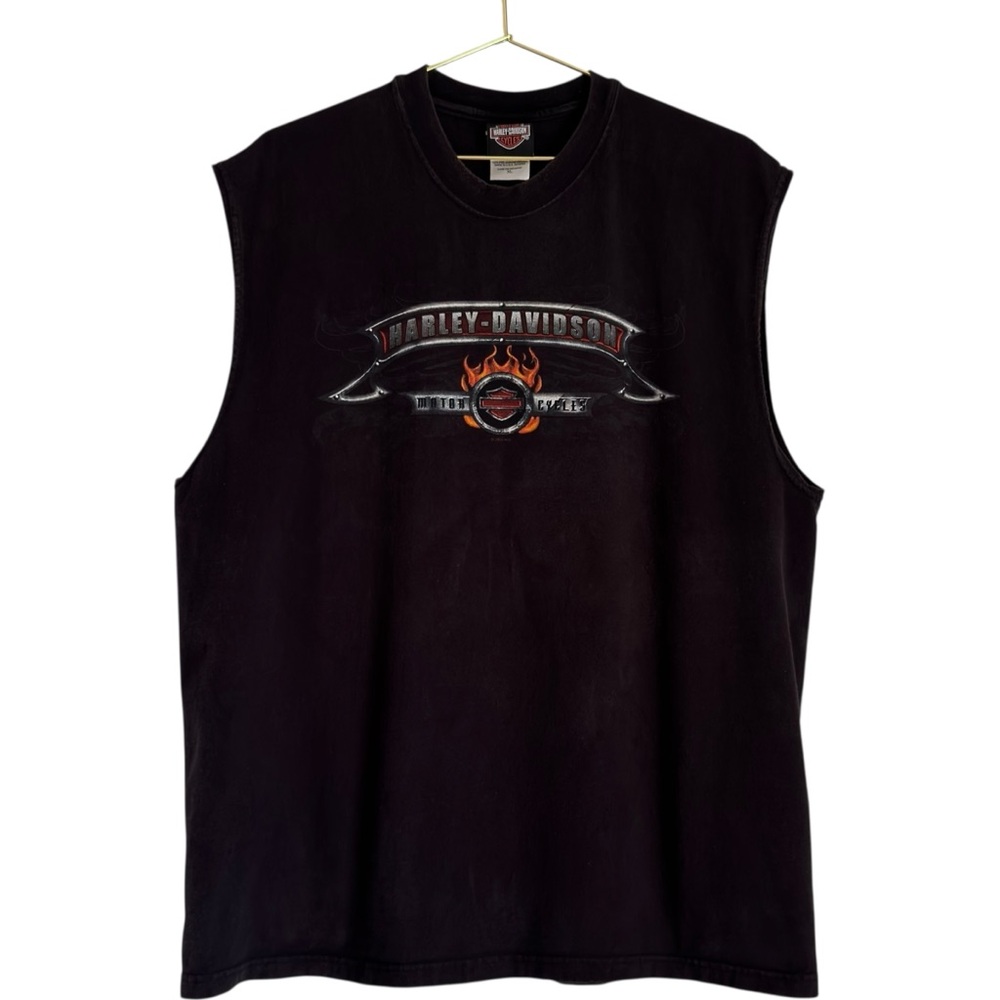 Y2K Harley-Davidson Tank Black Sleeveless Mens Shirt XL Vintage Cincinnati Flame